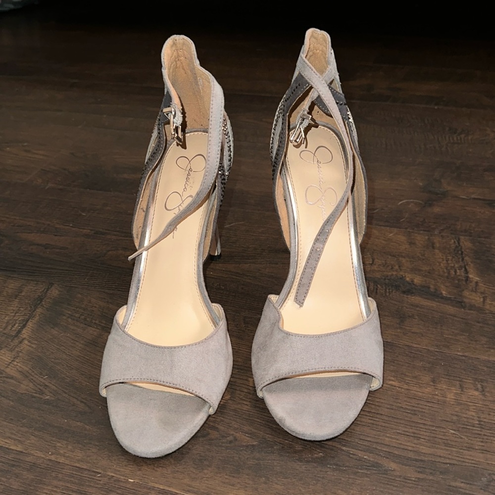 Grey Jessica Simpson heels size 9. With rhinestones.